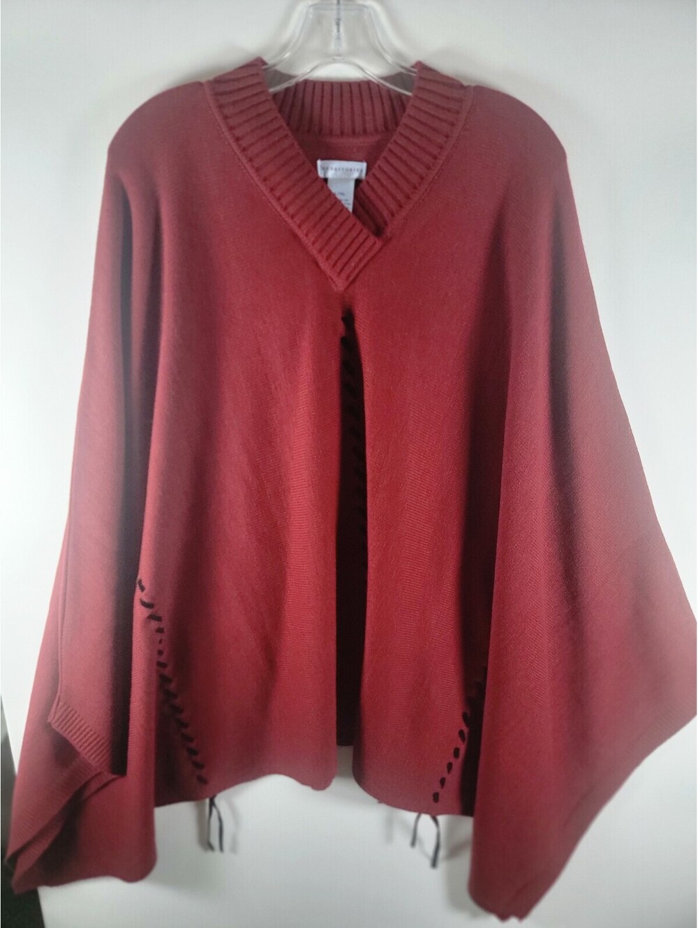 Territories Retro Y2K Womens Sweater Poncho Whipstitch - L/XL Burgundy